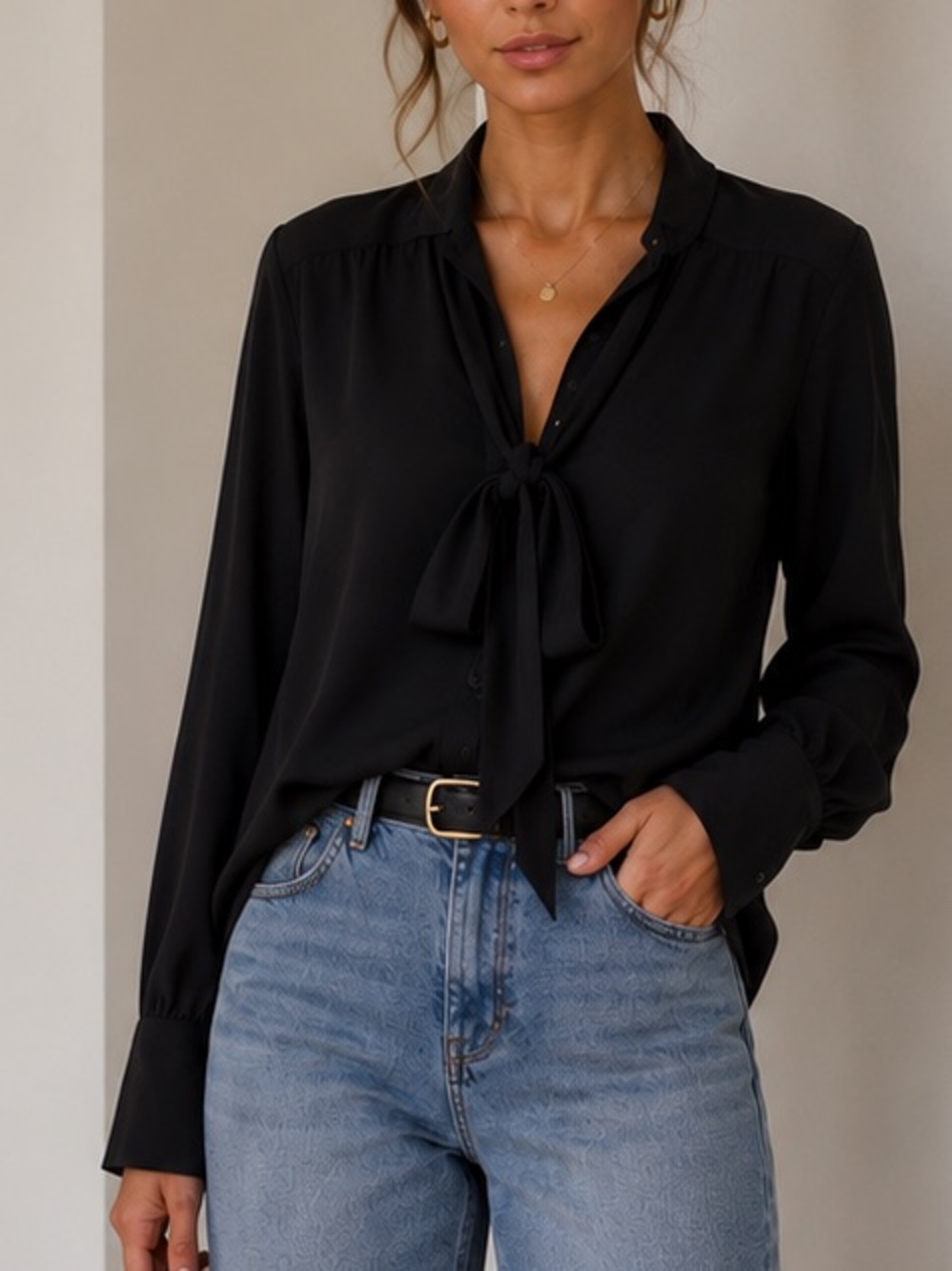 Babaton Black Blouse with tie